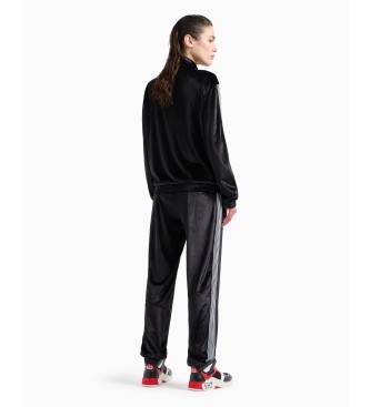 EA7 Athletic Velour Tracksuit in black technical fabric