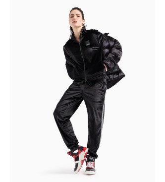 EA7 Athletic Velour Tracksuit in black technical fabric