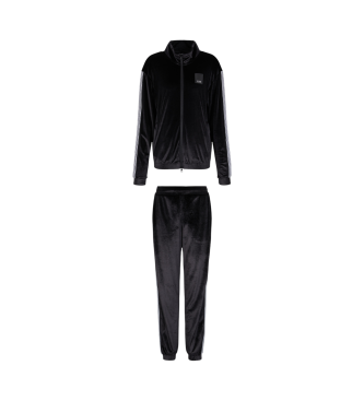 EA7 Athletic Velour Tracksuit in black technical fabric