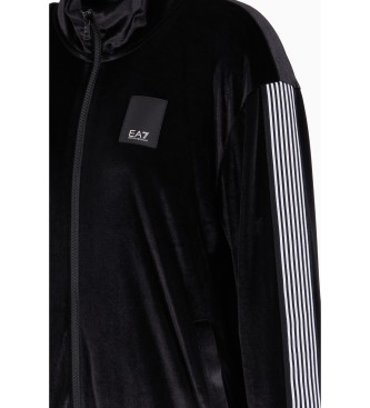 EA7 Athletic Velour Tracksuit in black technical fabric