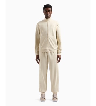 EA7 Visibility beige bomuldstrningsdragt med fuld lynls