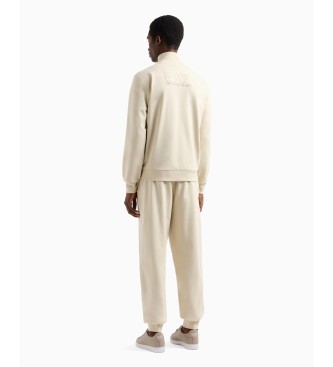 EA7 Visibility beige bomuldstrningsdragt med fuld lynls