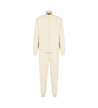 EA7 Visibility beige bomuldstrningsdragt med fuld lynls