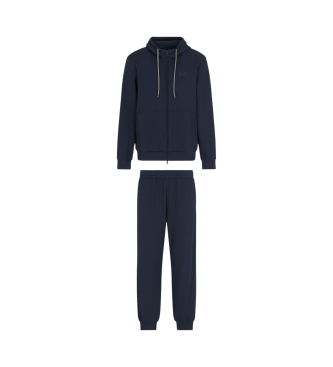 EA7 Visibility Tracksuit i plys, navyfarvet bomuldsblandet fleece