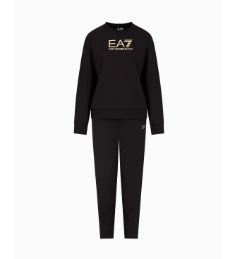 EA7 Tuta in cotone elasticizzato con girocollo nero