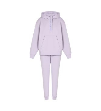 EA7 Stretch cotton knitted tracksuit with hood lilac