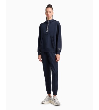 EA7 Stretch cotton knitted tracksuit with navy hood