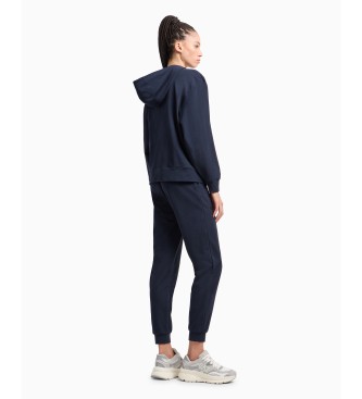 EA7 Stretch cotton knitted tracksuit with navy hood