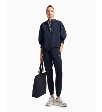 EA7 Stretch cotton knitted tracksuit with navy hood