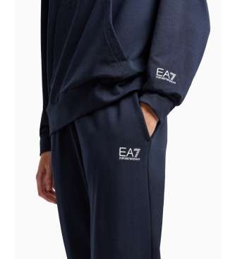 EA7 Stretch cotton knitted tracksuit with navy hood