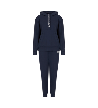 EA7 Stretch cotton knitted tracksuit with navy hood