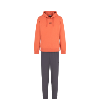 EA7 Regular fit cotton tracksuit orange, grey