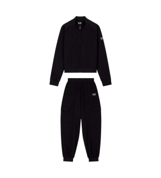 EA7 Rozciągliwy bawełniany dres ze spodniami cargo czarny