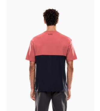 EA7 Athletic Colour Block cotton blend T-shirt red