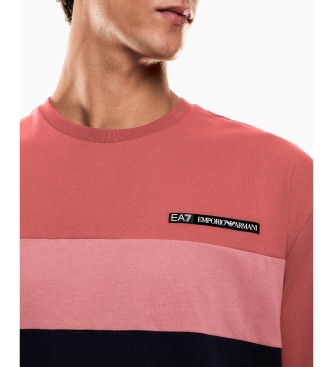 EA7 Athletic Colour Block cotton blend T-shirt red