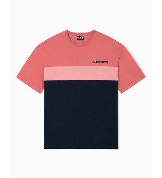 EA7 Athletic Colour Block cotton blend T-shirt red