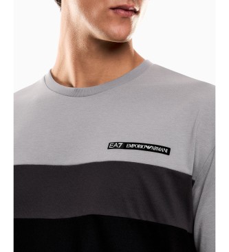 EA7 Athletic Colour Block cotton blend t-shirt light grey