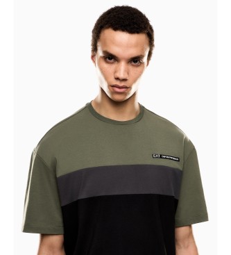 EA7 Athletic Colour Block cotton blend T-shirt dark green