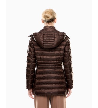 EA7 Casaco com capuz de nylon acolchoado castanho com capuz