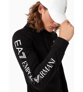 EA7 Logo Series sweatshirt med huva i bomull svart