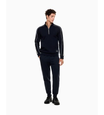 EA7 Logo Series sweat-shirt en coton mlang bleu marine