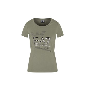 EA7 T-shirt verde estampada com o logtipo da srie