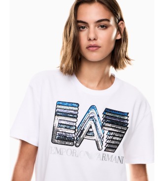 EA7 T-shirt de malha com lantejoulas Logo Series branco