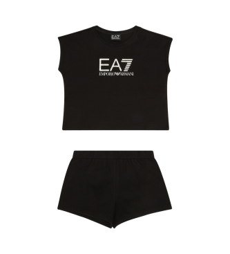 EA7 Skinnende sort st med T-shirt og shorts