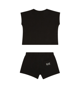 EA7 Glnzendes schwarzes T-Shirt und Shorts-Set