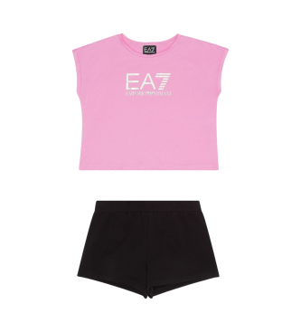 EA7 Glnsande rosa set med t-shirt och shorts