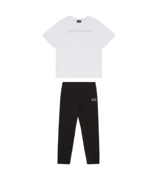 EA7 Błyszczący biały t-shirt i zestaw legginsów