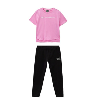 EA7 Shiny T-Shirt & Leggings Pink, black
