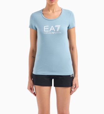 EA7 Glimmend blauw stretch katoenen t-shirt