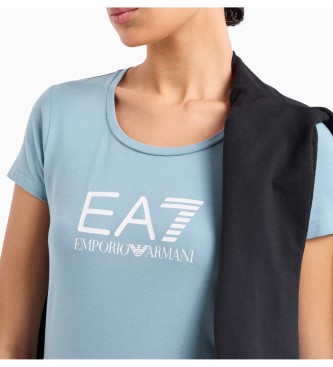 EA7 Glimmend blauw stretch katoenen t-shirt