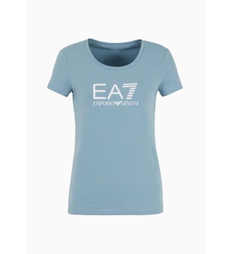 EA7 Błyszcząca niebieska koszulka z elastycznej bawełny