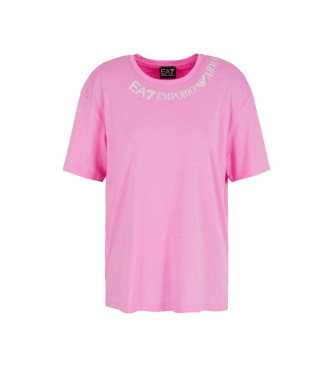 EA7 Bleščeča majica z logotipom roza barve