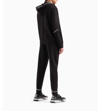 EA7 Stretch cotton tracksuit bottoms with black logo tape detail