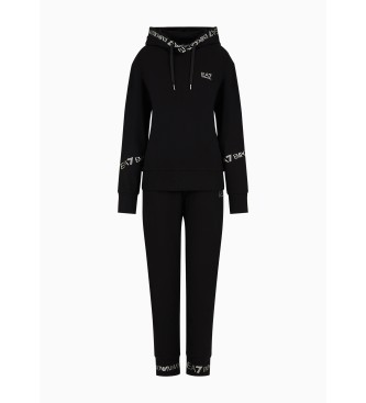 EA7 Stretch cotton tracksuit bottoms with black logo tape detail