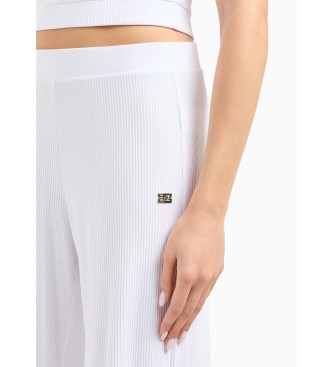 EA7 Białe plisowane spodnie dresowe z elastycznej bawełny