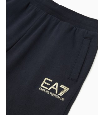 EA7 Pantaloni da jogging in cotone blu scuro della serie Logo