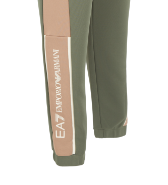 EA7 Pantaloni sportivi color block atletici in misto cotone verde