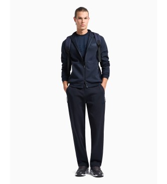 EA7 Pantaloni in interlock misto cotone blu navy Lux Identity