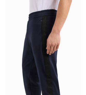 EA7 Pantaloni in twill tecnico elasticizzato blu navy Gold Label