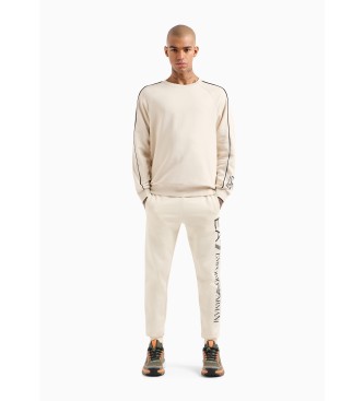 EA7 Logo Series beige cotton tracksuit bottoms  