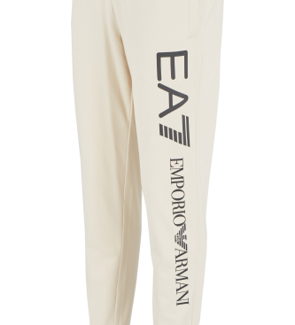 EA7 Logo Series beige cotton tracksuit bottoms