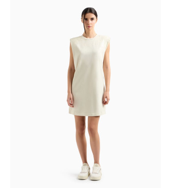 EA7 Graphic Series short dress in stretch cotton    beige