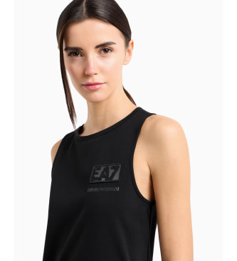 EA7 Logo Series long dress in black stretch cotton