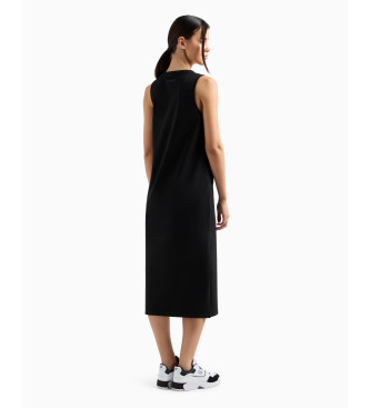 EA7 Logo Series long dress in black stretch cotton