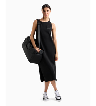 EA7 Logo Series long dress in black stretch cotton