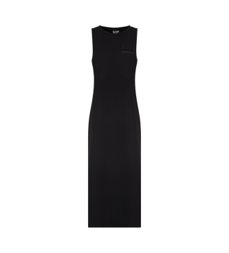 EA7 Logo Series long dress in black stretch cotton